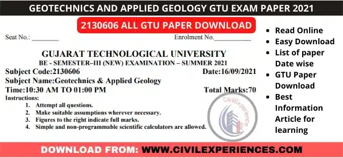 [Download] GEOTECHNICS AND APPLIED GEOLOGY GTU Exam Paper | 2130606 GTU Paper Easy Download GEOTECHNICS AND APPLIED GEOLOGY Paper PDF
