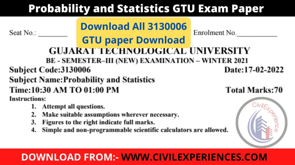 Probability and Statistics GTU Exam Paper 2021