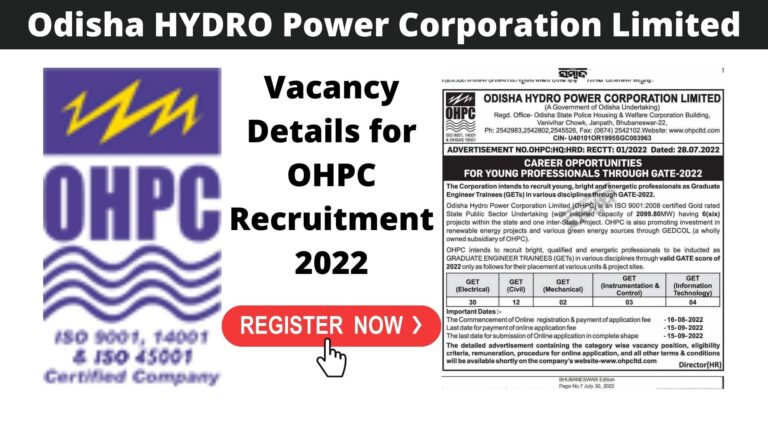 [Latest] Odisha HYDRO Power Corporation Limited OHPC Job 2022 | Odisha Hydro Power Corporation Recruitment 2022 | Odisha Hydro Power Corporation Recruitment Intend