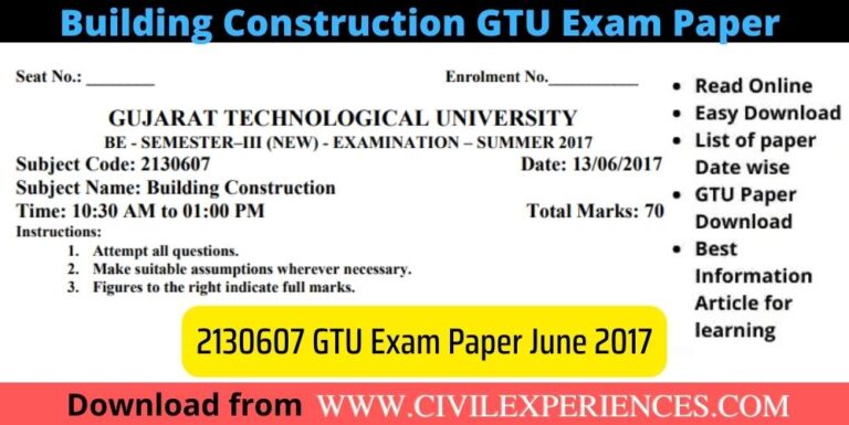 Building Construction GTU Exam Paper 13 June 2017 | 2130607 GTU Exam Paper PDf Download
