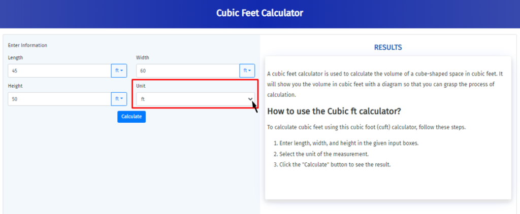 cubic feet calculator