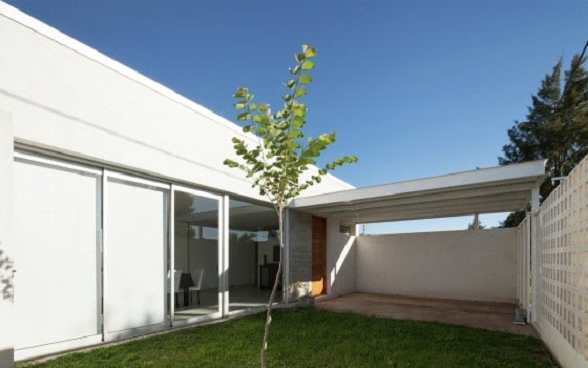 One-Storey Two-Bedroom House Plans, Minimalist Exterior Design Civil Experience View Between The Perimeter Fence And The Main Facade Civil Experience