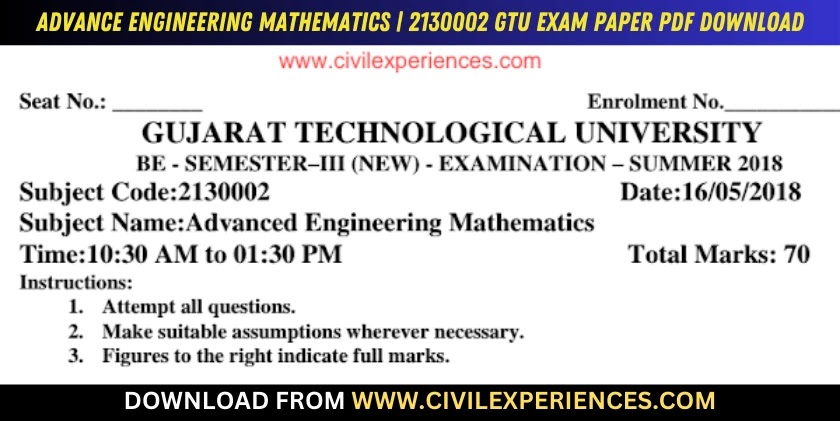 DOWNLOAD BE 3rd SEM Advance Engineering Mathematics GTU Paper 2130002 ...