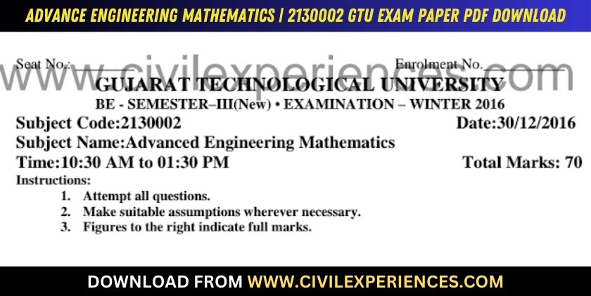 DOWNLOAD BE 3rd SEM Advance Engineering Mathematics GTU Paper 2130002 ...