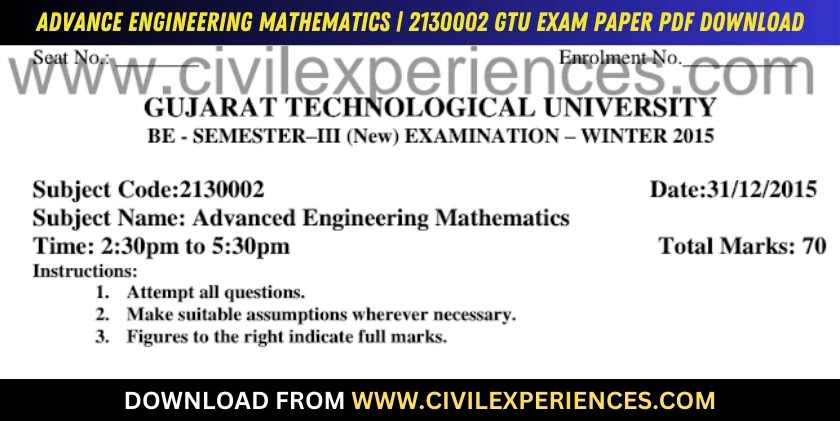 DOWNLOAD BE 3rd SEM Advance Engineering Mathematics GTU Paper 2130002 ...