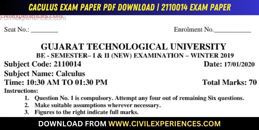 DOWNLOAD BE 1st SEM Caculus GTU Paper 2110014 WINTER 2019 PDF ...