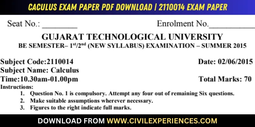 DOWNLOAD BE 1st SEM Caculus GTU Paper 2110014 SUMMER 2015 PDF
