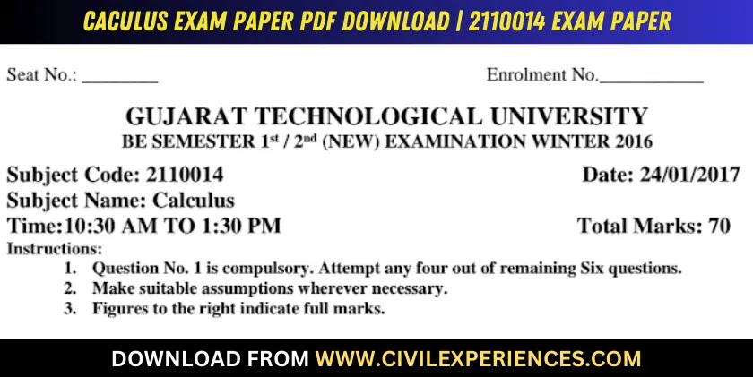 DOWNLOAD BE 1st SEM Caculus GTU Paper 2110014 WINTER 2016 PDF