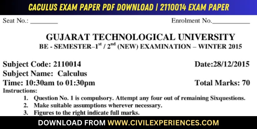DOWNLOAD BE 1st SEM Caculus GTU Paper 2110014 WINTER 2015 PDF ...