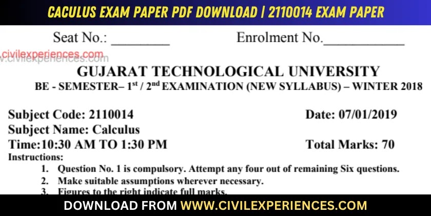 DOWNLOAD BE 1st SEM Caculus GTU Paper 2110014 WINTER 2018 PDF ...