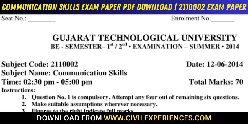 DOWNLOAD BE 2nd SEM Communication Skills GTU Paper 2110002 SUMMER 2014 ...