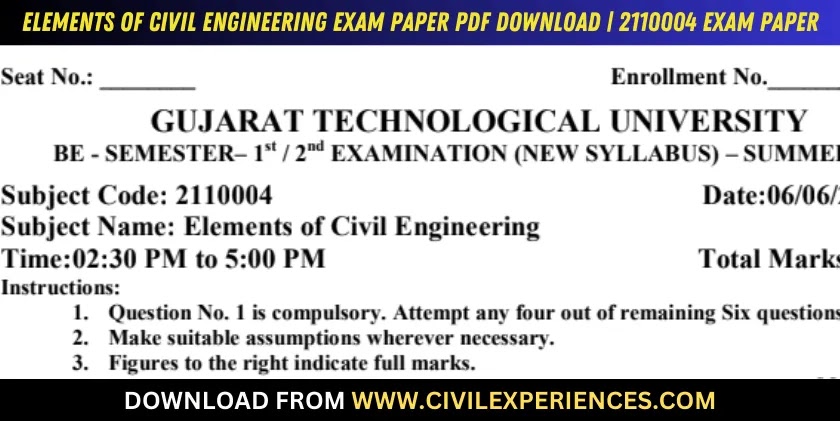 DOWNLOAD BE 2nd SEM Elements Of Civil Engineering GTU Paper 2110004 ...