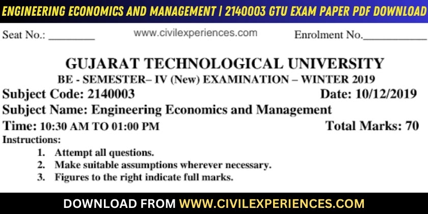 DOWNLOAD BE 3rd/4th SEM Engineering Economics And Management GTU Paper ...
