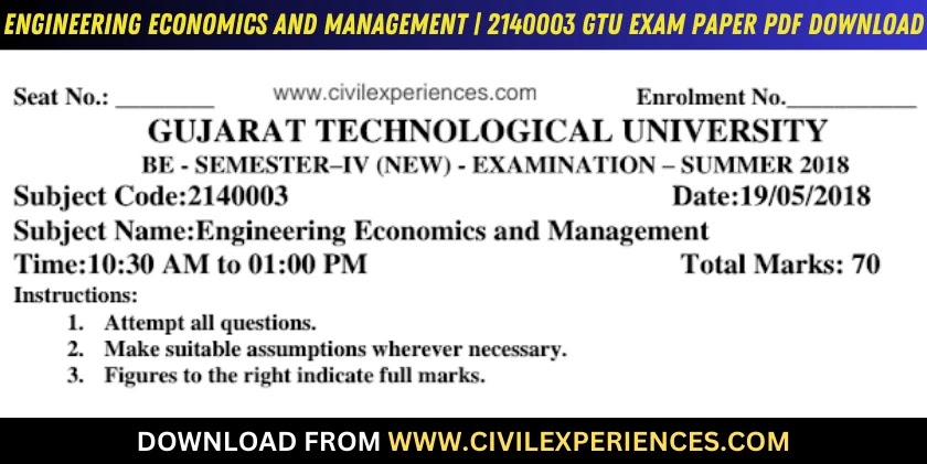 DOWNLOAD BE 3rd/4th SEM Engineering Economics And Management GTU Paper ...