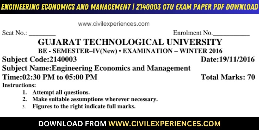 DOWNLOAD BE 3rd/4th SEM Engineering Economics And Management GTU Paper ...