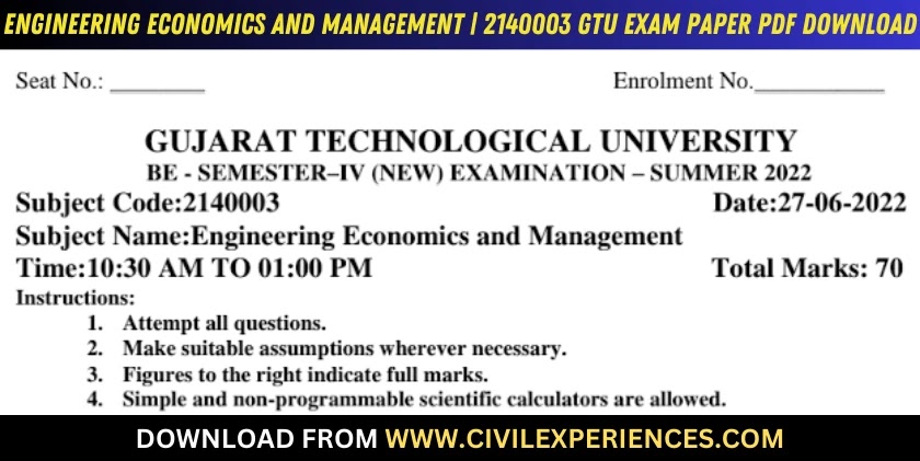 DOWNLOAD BE 3rd/4th SEM Engineering Economics And Management GTU Paper ...