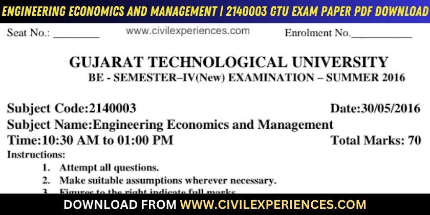 DOWNLOAD BE 3rd/4th SEM Engineering Economics And Management GTU Paper ...