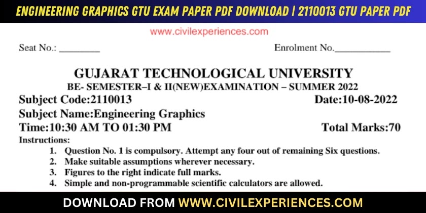 DOWNLOAD BE 2nd SEM Engineering Graphics GTU Paper 2110013 SUMMER 2022 ...