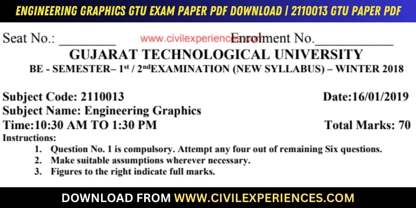 DOWNLOAD BE 2nd SEM Engineering Graphics GTU Paper 2110013 WINTER 2018 ...