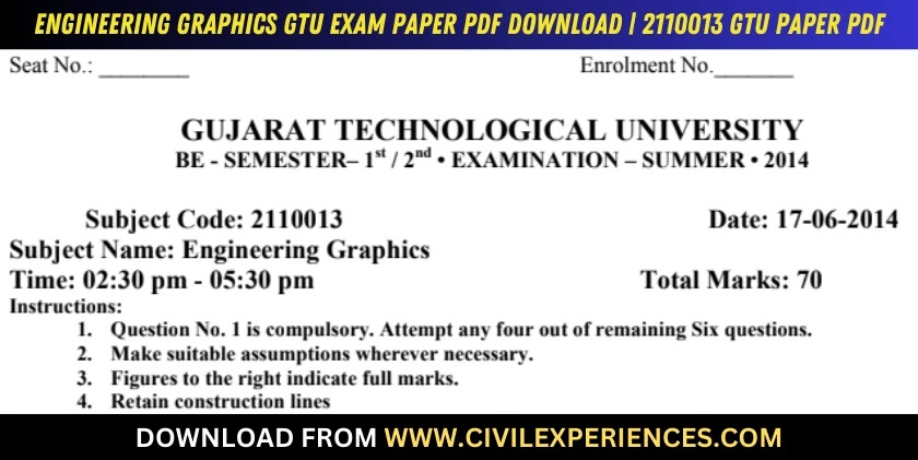 DOWNLOAD BE 2nd SEM Engineering Graphics GTU Paper 2110013 SUMMER 2014 ...