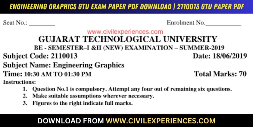 DOWNLOAD BE 2nd SEM Engineering Graphics GTU Paper 2110013 SUMMER 2019 ...