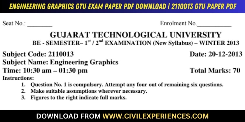 DOWNLOAD BE 2nd SEM Engineering Graphics GTU Paper 2110013 WINTER 2013 ...