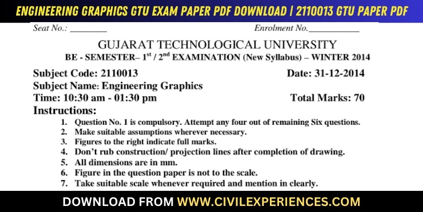 DOWNLOAD BE 2nd SEM Engineering Graphics GTU Paper 2110013 WINTER 2014