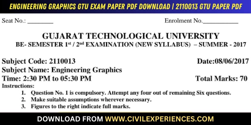 DOWNLOAD BE 2nd SEM Engineering Graphics GTU Paper 2110013 SUMMER 2017 ...