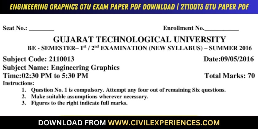 DOWNLOAD BE 2nd SEM Engineering Graphics GTU Paper 2110013 SUMMER 2016 ...