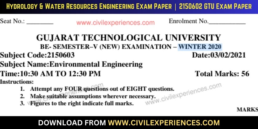 DOWNLOAD BE 5th SEM Environmental Engineering GTU Paper 2150603 WINTER ...