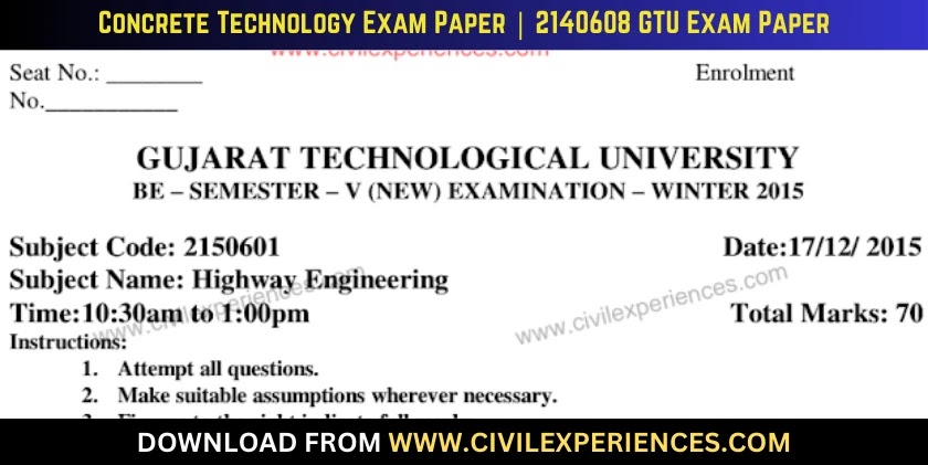 DOWNLOAD BE 5th SEM Highway Engineering GTU Paper 2150601 WINTER 2015 ...