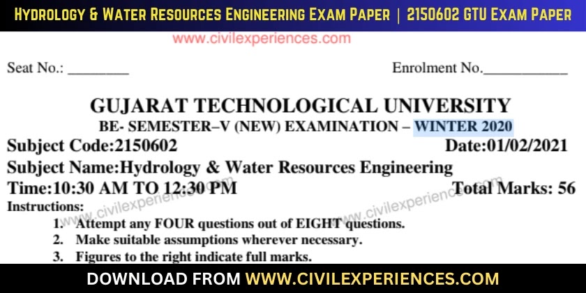 Download Be 5th Sem Hydrology Water Resources Engineering Gtu Paper