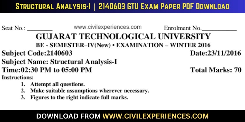 DOWNLOAD BE 4th SEM Structural Analysis-I GTU Paper 2140603 WINTER 2016 ...