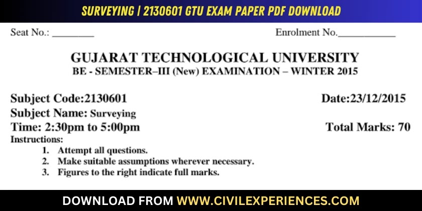 DOWNLOAD BE 3rd SEM Surveying GTU Paper 2130601 WINTER 2015 PDF ...