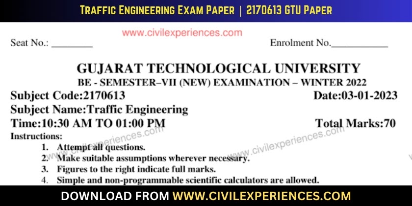 DOWNLOAD BE 7th SEM Traffic Engineering GTU Paper 2170613 WINTER 2022 ...