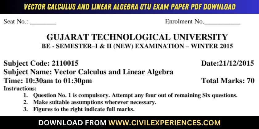 DOWNLOAD BE 2nd SEM Vector Calculus And Linear Algebra GTU Paper ...