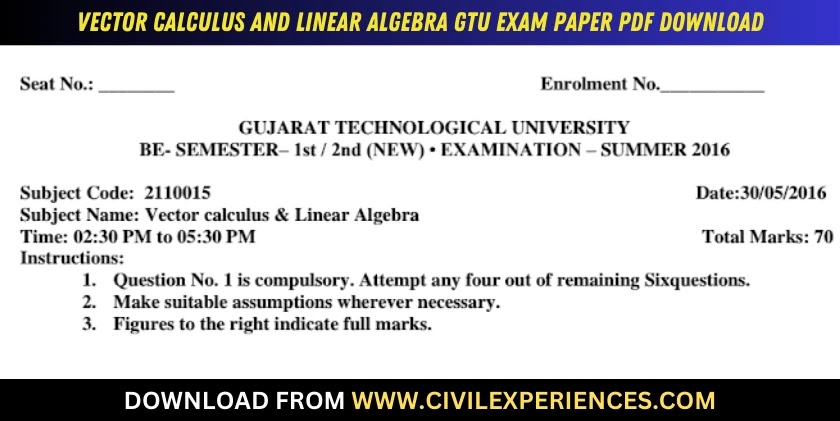 DOWNLOAD BE 2nd SEM Vector Calculus And Linear Algebra GTU Paper ...